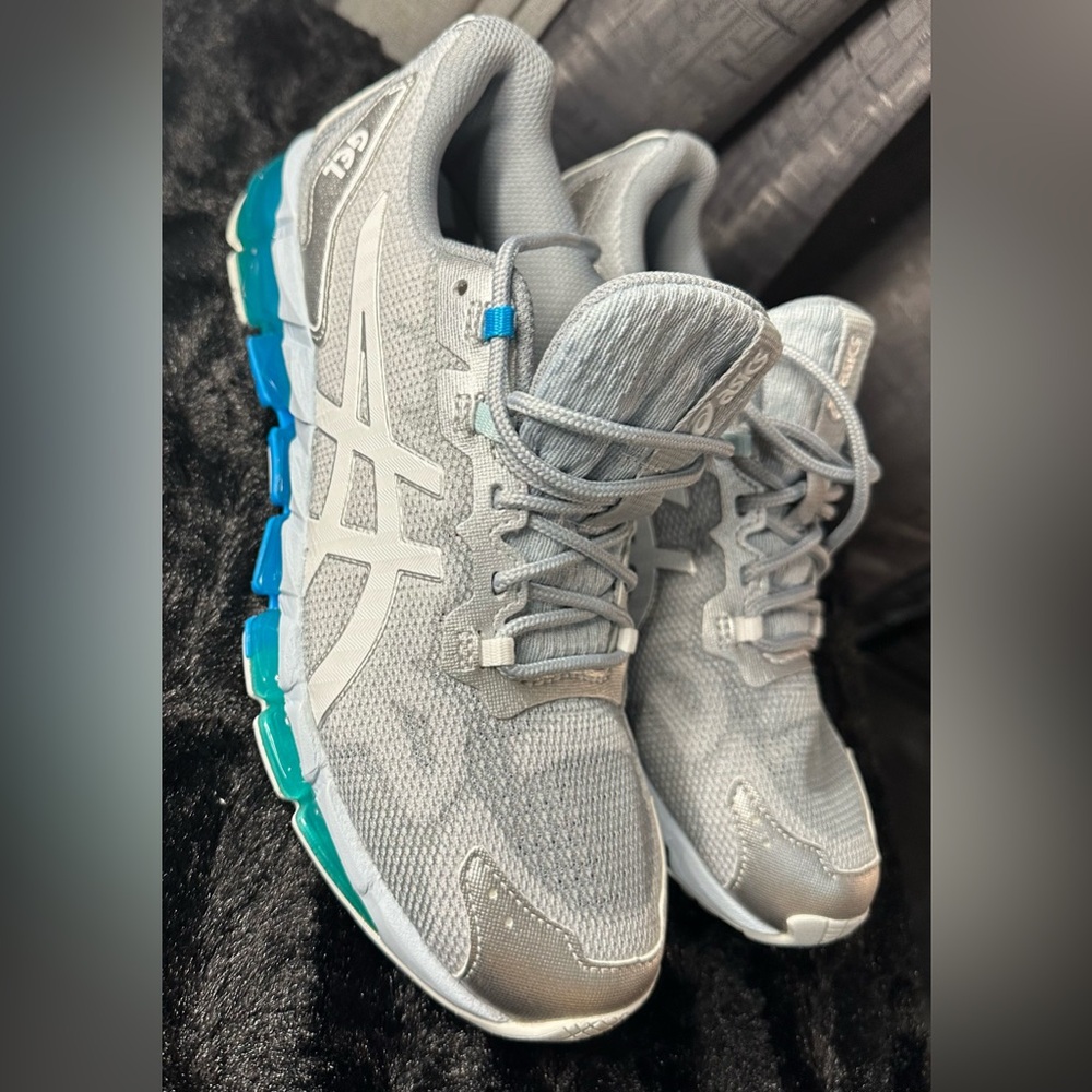 Asics Silver and Teal Athletic Sneakers
